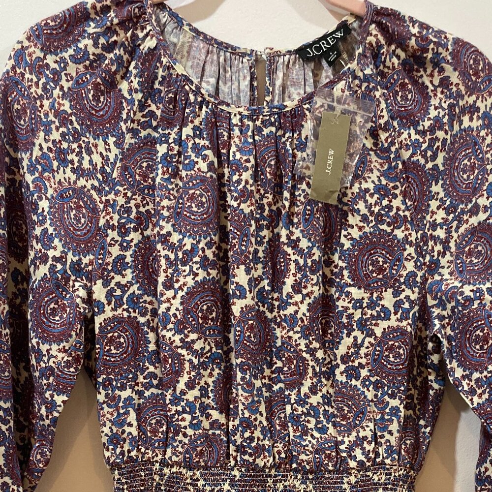 NWT J.Crew Palermo Smocked-Waist Mini Dress Floral Bouquet Linen XS $168 - Picture 7 of 8